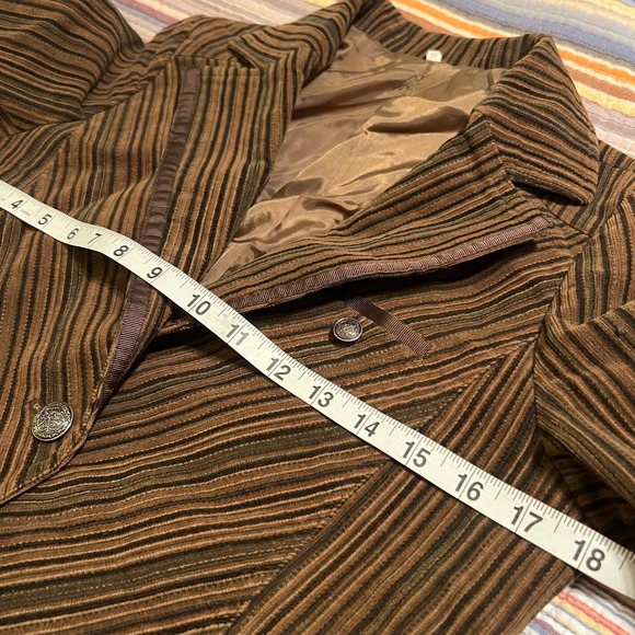 Vintage Korean Striped Blazer Brown Black Green Button Up‎ Lapel Collar Jacket - Picture 7 of 11